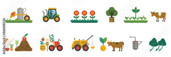 Fototapeta Meticulously Designed Collection of Agriculture Icons Depicting Various Aspects of Farming and Agronomy for Educational and Digital Use