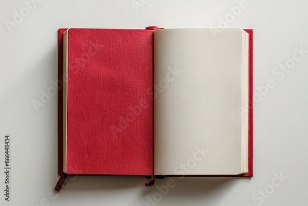 Fototapeta A red book with a white page is open to the middle