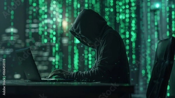 Fototapeta The Hooded Hacker at Work