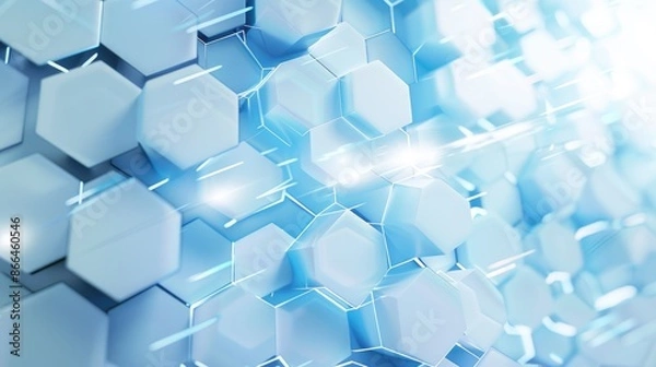 Fototapeta Abstract Blue Hexagon Pattern with Glowing Lines