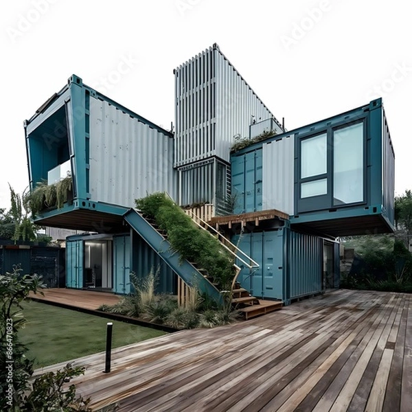 Fototapeta house made with containers, different construction models and different colors - 1