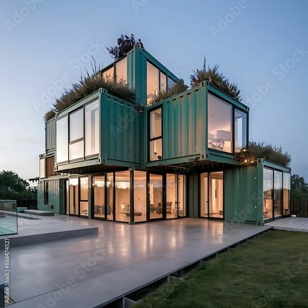 Fototapeta house made with containers, different construction models and different colors - 1
