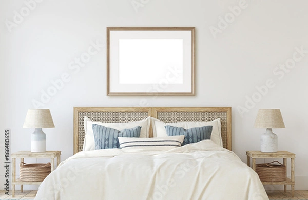 Obraz Coastal bedroom interior. 3d render.