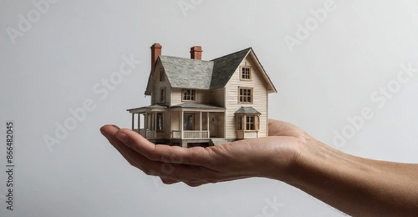 Fototapeta house property on the palm of the hand
