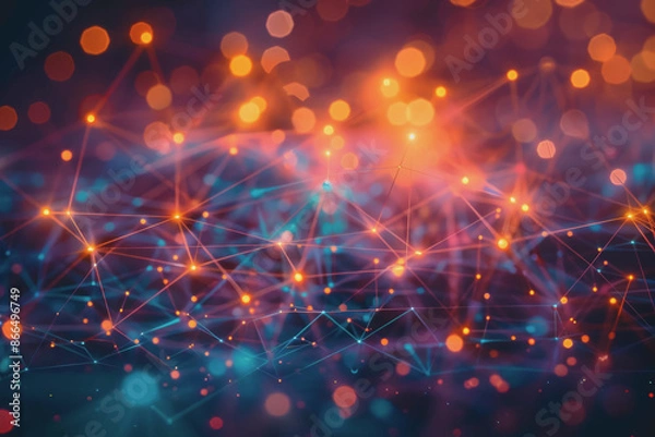 Fototapeta A beautiful Abstract digital technology background with network colorful connection lines.