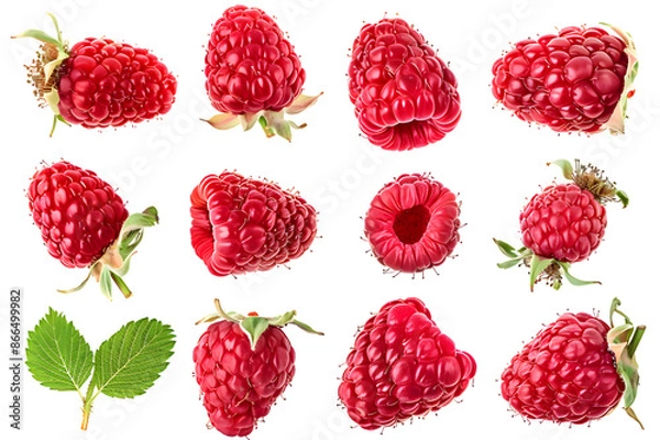 Obraz  Fresh raspberry collection isolated on transparent background