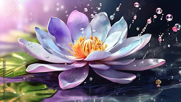 Fototapeta Watercolor painting of bright pink flowers Flowers are pale pink to bright rose shades. There were soap bubbles floating in the air, reflecting flowers floating on the surface of the water.