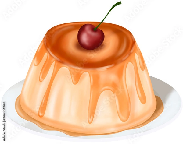 Fototapeta A pudding topped with a red cherry.