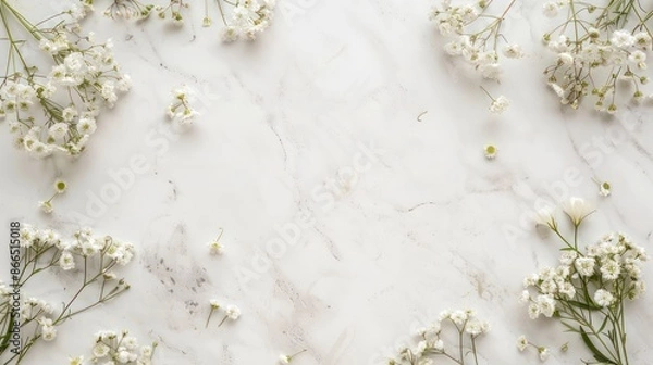 Obraz A white background with flowers in the foreground. The image has a serene and calming mood, with the white flowers providing a sense of purity and innocence