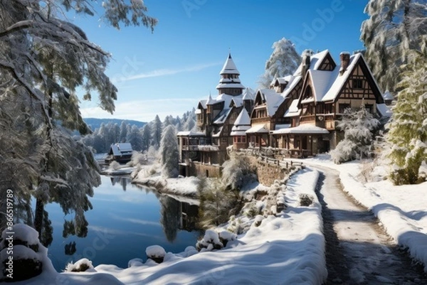 Fototapeta Winter Magic in Snowland Park, Gramado., generative IA