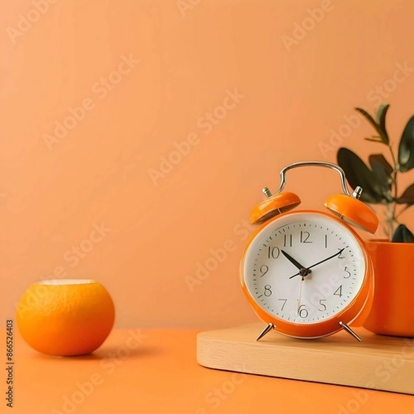 Obraz Orange Clock Against Orange Wall:AI-Generated 
