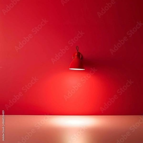 Obraz Red Wall with Red Light:AI-Generated 