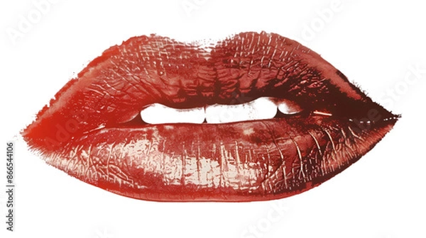 Fototapeta transparent red lip imprint, typically associated with kiss marks. The imprint is symmetrical, with the upper and lower lips meeting in the center