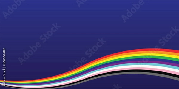 Fototapeta rainbow design banner with wavy stripes. Empty blue background with wavy rainbow