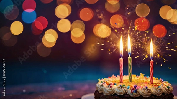 Fototapeta birthday party background with cupcakes and balloons with colorful ribbons