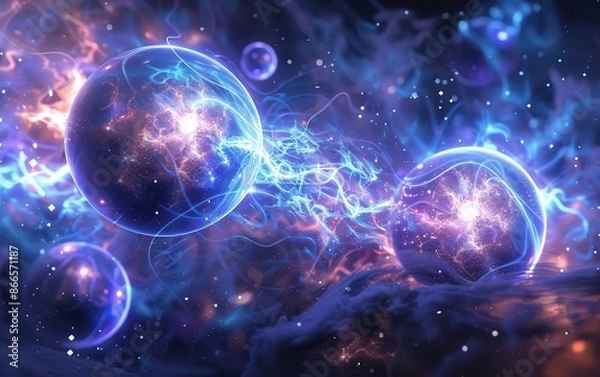 Fototapeta A unique display of spherical electrical phenomena in shades of blue and purple