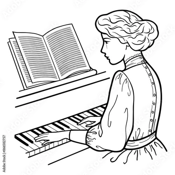 Fototapeta Vector illustration with girl playing on piano