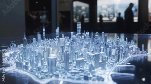 Fototapeta Handcrafted miniature model showcasing futuristic city prototype design concepts