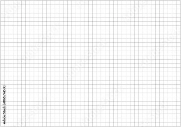 Fototapeta Squared wide black grid paper. Mathematics pattern. Notebook sheet blank. Typography template for making notebooks production, for school. Education backdrop. Black grid texture on white background.