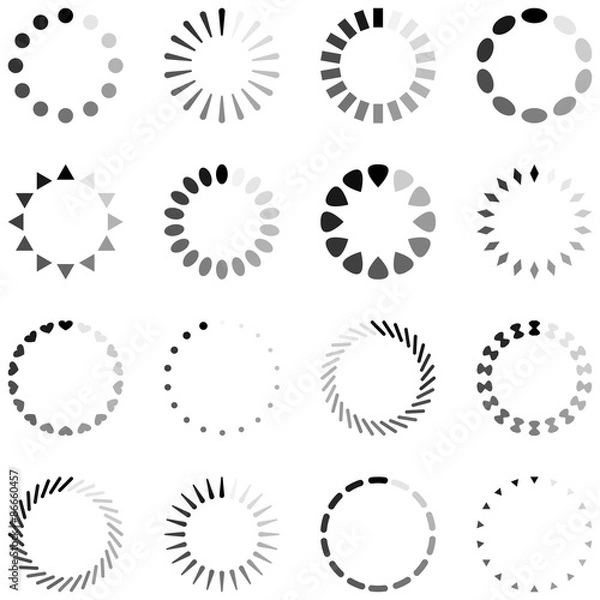 Fototapeta Loading, progress or buffering spinning icons, black and white