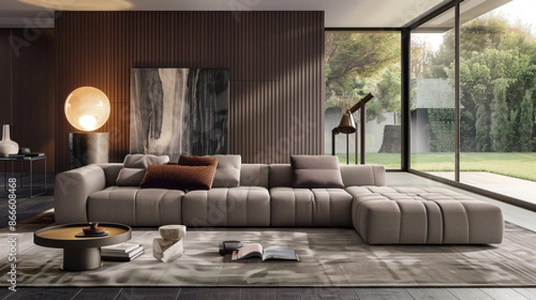 Obraz modern, rectangular sofa with a boxy design and soft cushions