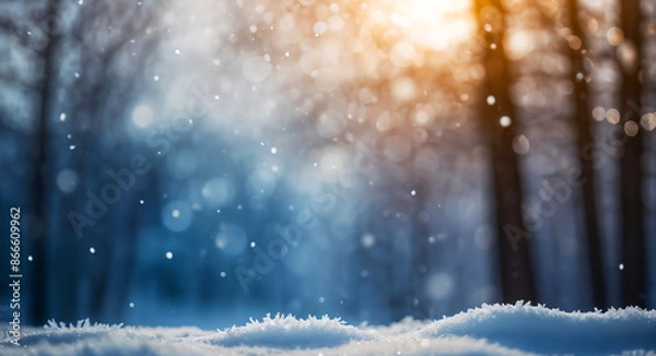 Obraz Winter snow background texture with bokeh lighting