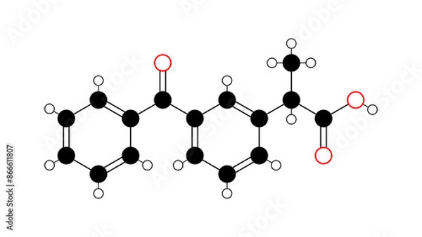 Fototapeta dexketoprofen molecule, structural chemical formula, ball-and-stick model, isolated image nonsteroidal anti-inflammatory drug