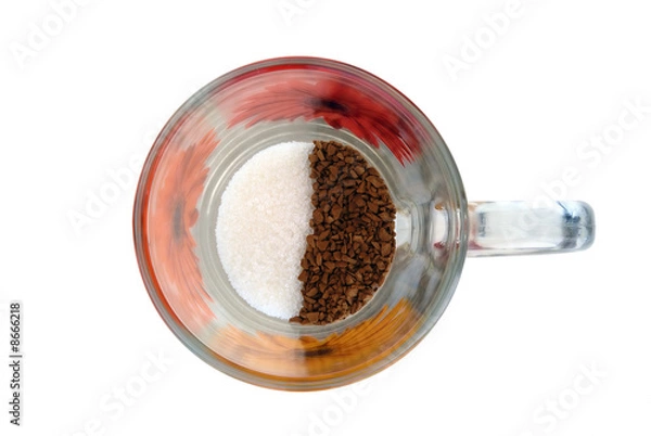 Fototapeta instant coffee and sugar in glass cup