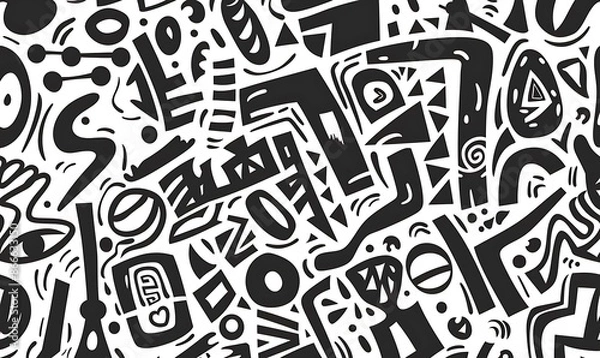 Obraz Complex Doodle Patterns, Black and White Graffiti Style, No Background