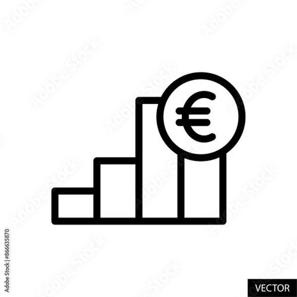 Fototapeta Portfolio chart with European Euro sign, sales graph with EUR symbol, stock market investment icon in line style design for website, app, UI isolated on white background. Editable stroke. Vector file.