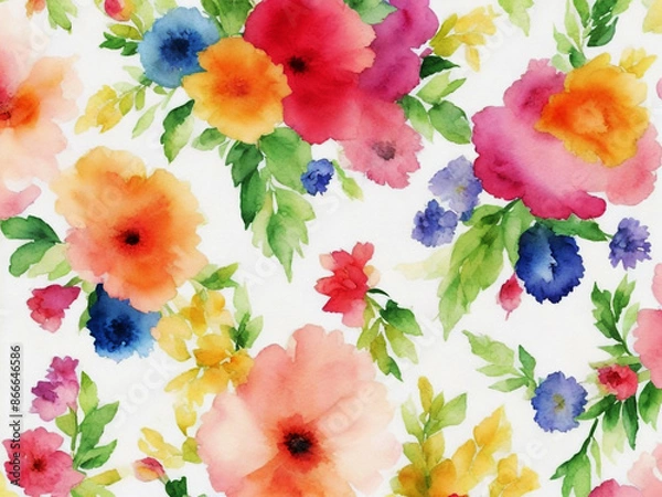 Fototapeta Tropical exotic pink red black orchid smaller wild flowers jungle palm leaves liquid fluid painted watercolor Hand drawn Enigmatic Spring summer season Blooming seamless flower blossom pattern design