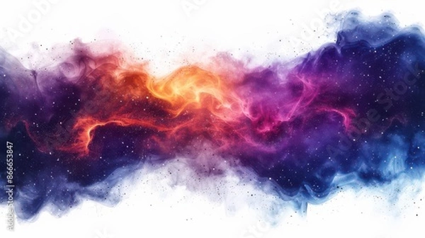 Fototapeta A cosmic nebula, deep space element, hyperrealistic illustration, vivid colors, isolated on white background