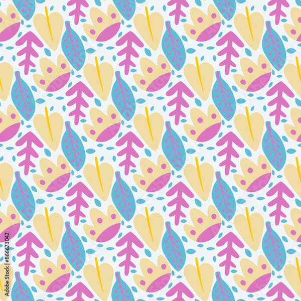 Fototapeta Seamless pattern with floral and abstract elements. Harmonious and delicate design. Flat background. Vector illustration