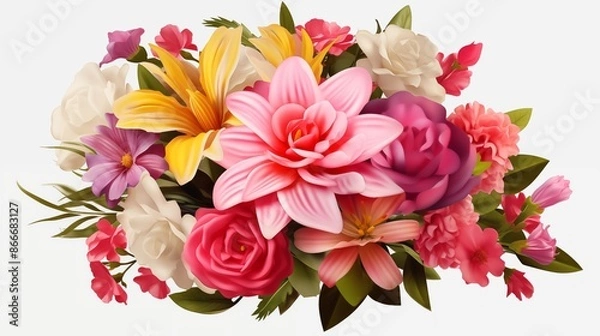Fototapeta Flower arrangement or bouquet colorful spring flowers isolated on transparent background.