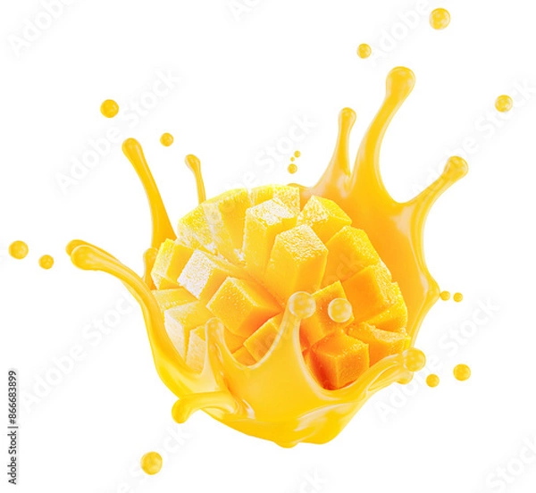 Fototapeta mango in juice splash isolated on a white background. Clipping path