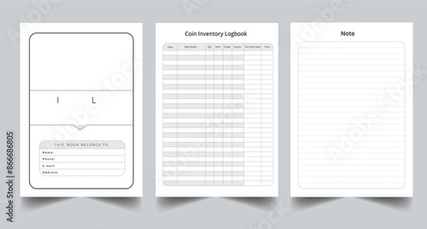 Fototapeta Editable Coin Inventory Logbook Planner kdp Interior printable template design.