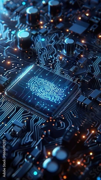 Fototapeta Fingerprint scanning and biometric authentication, processing of biometric for access personal data. AI generated illustration