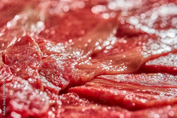 Obraz しゃぶしゃぶ用の薄切り肉のクローズアップ