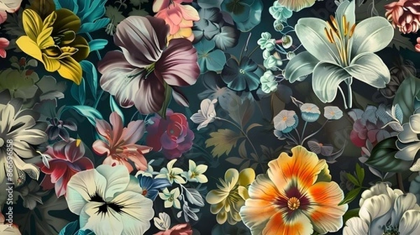 Obraz Colorful Floral Pattern with Detailed Botanical Elements