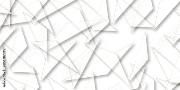 Fototapeta Abstract background with liens and triangles shape on white background. White and grey geometric overlapping rectangle pattern Geometric background soft shadows as patten ..White polygon textured .