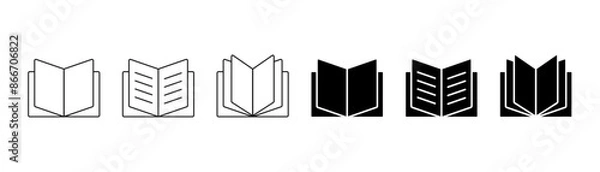 Fototapeta open book vector icon set. study text book pages symbol. brochure or flyer manual sign. library novel publication book icon set.
