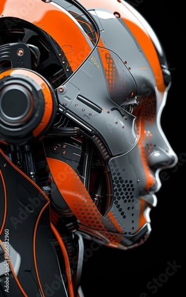 Fototapeta Futuristic Robot with Orange and Gray Design