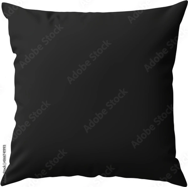 Fototapeta Black cushion mockup. Blank black pillow square shape front view mockup template. Isolated on transparent background.