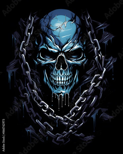Fototapeta Skull and Broken Chains lurked in the shadows