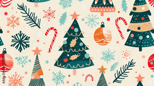 Obraz A Christmas tree pattern with a star and candy cane