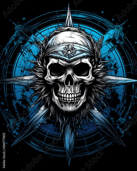Fototapeta Skull and Compass Rose lurked in the shadows