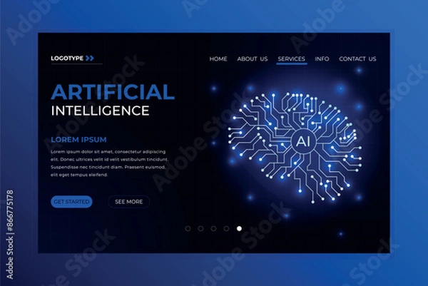 Obraz AI (Artificial Intelligence), Deep learning machine learning AI, Technological digital brain concept, Isometric vector landing page