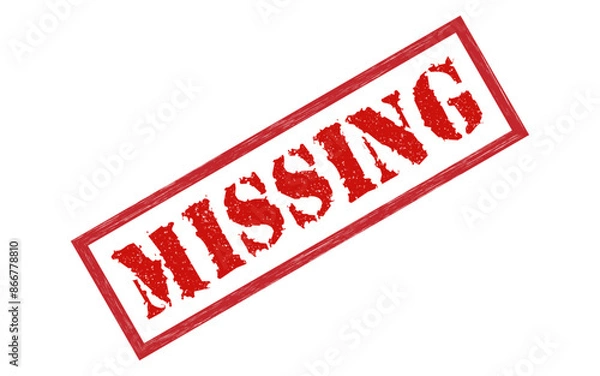Obraz Missing red ink rubber stamp sign symbol grunge effect vector illustration design missing wanted person search case investigation unknown tampon