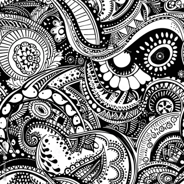 Fototapeta Creating a black and white floral motif seamless pattern