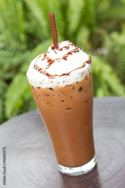 Fototapeta Iced cocoa and whipped cream.